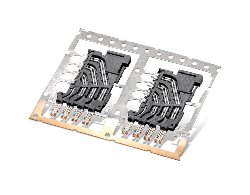 Insert molded connector parts with stamped terminals similar to the sensor housing