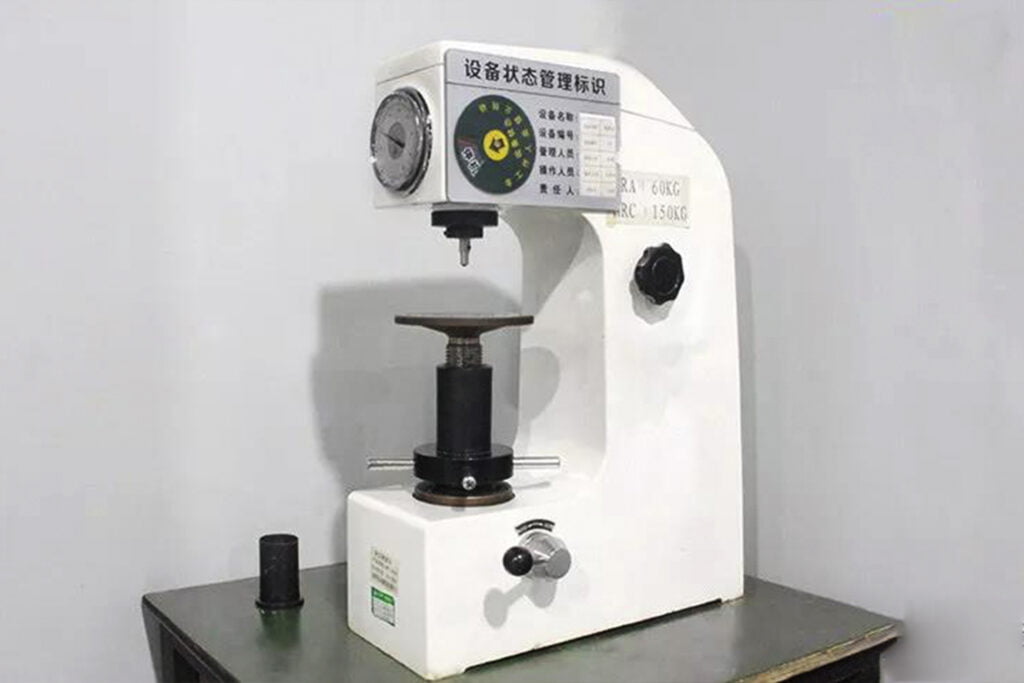 Rockwell hardness tester used to verify mold steel hardness after heat treatment at SSP