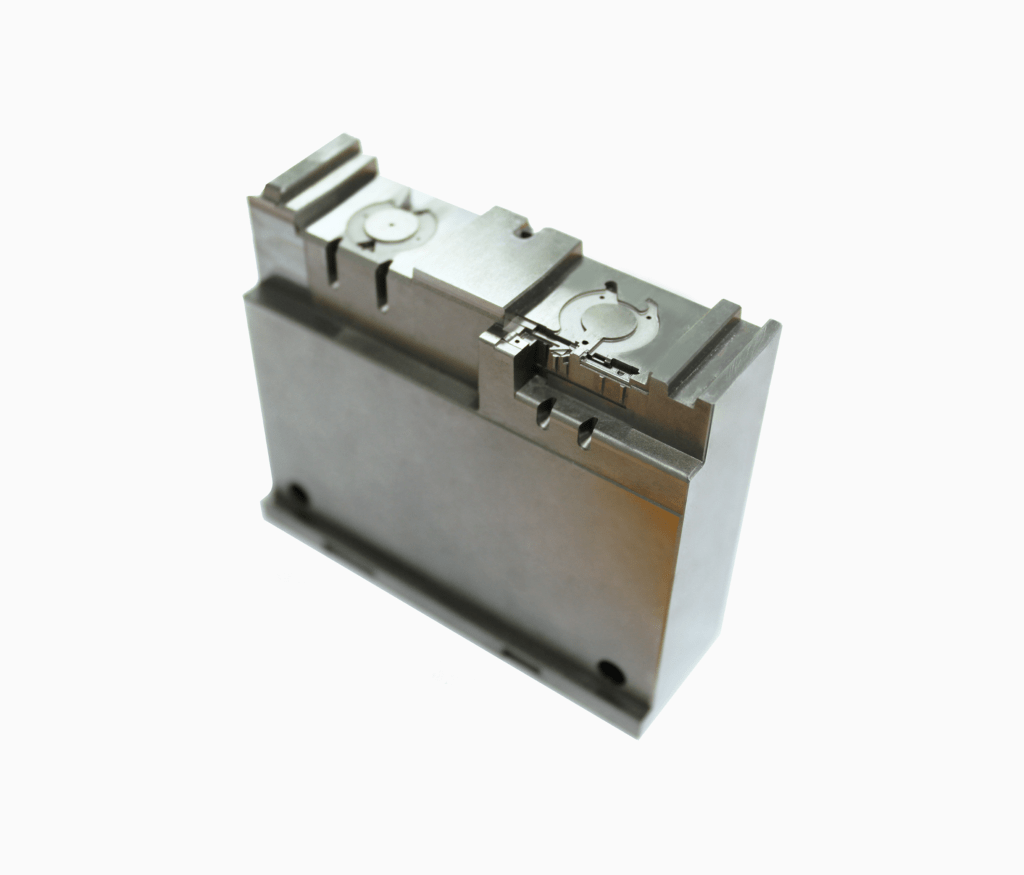 Hardened mold steel inserts and cores machined as replaceable spare parts