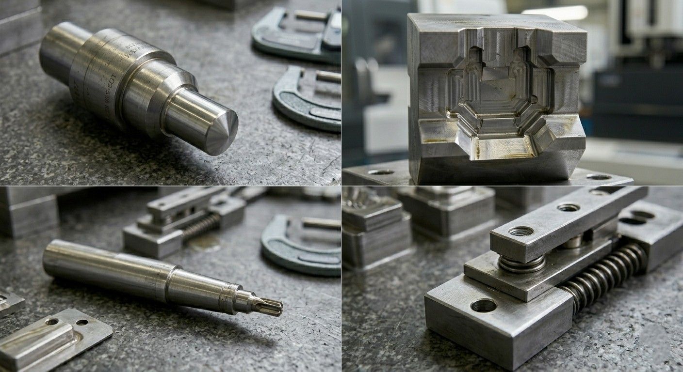 Complex multi-feature progressive stamped components