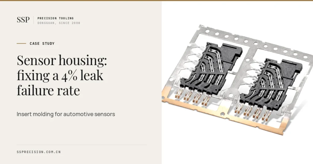Sensor housing case study cover with insert molded connector and terminal parts